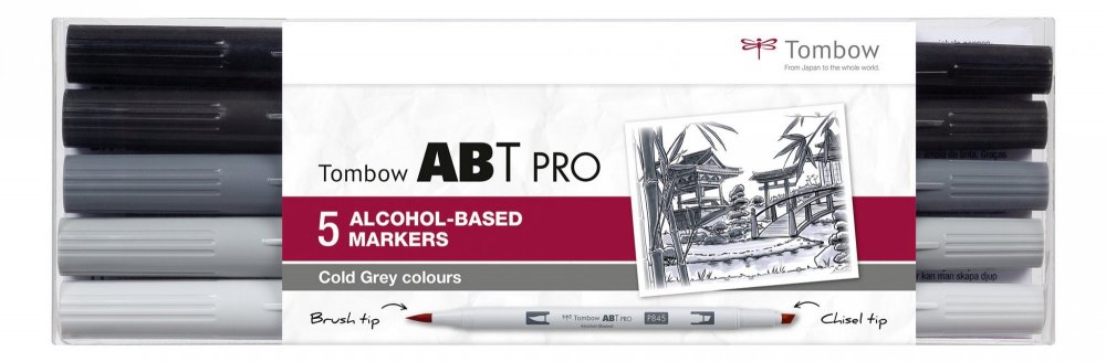 Sada oboustranných fixů Tombow – ABT PRO Cold Gray colours, 5ks