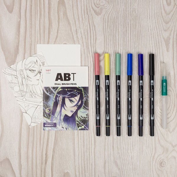 Tombow ABT sada oboustr. fixů 6ks + vodní štětec, Manga Moon